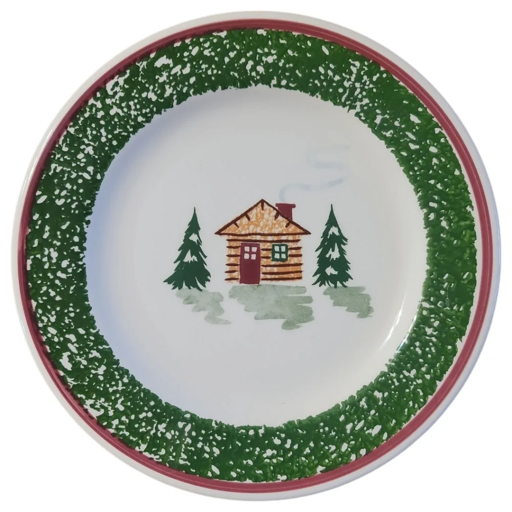 4 Pier 1 Tre Ci Italy Christmas Tree Cabin Salad Dessert Plate 8.5